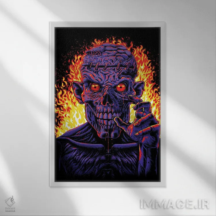 تابلو زامبی در آتش اثر آلبرتو پرز - نمای قابدار سفید