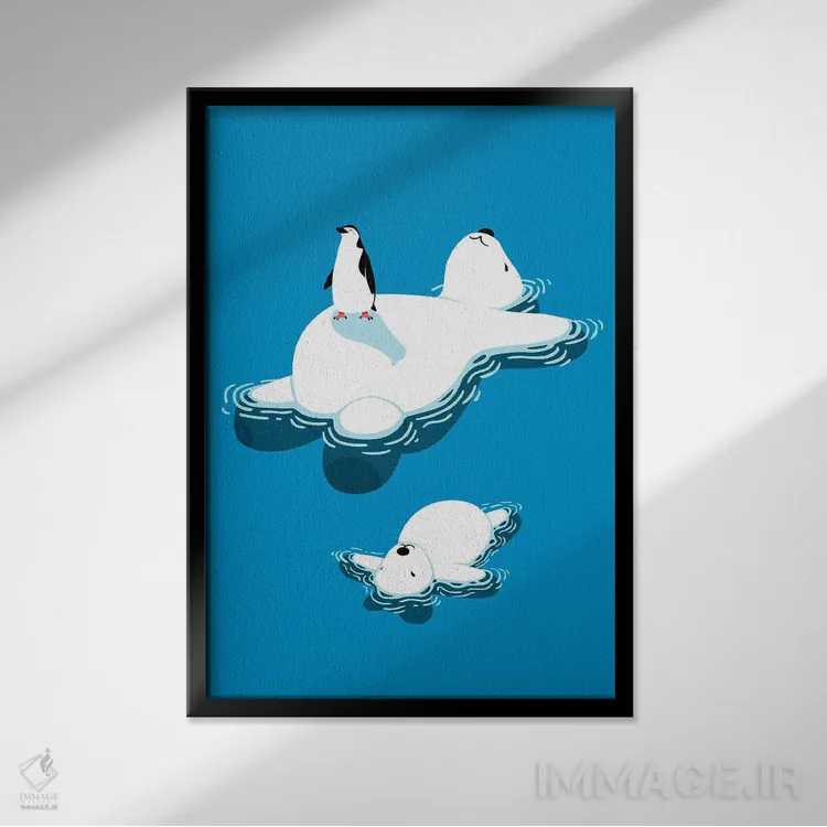 تابلو خانواده خرس قطبی اثر آلبرتو پرز - نمای قابدار مشکی