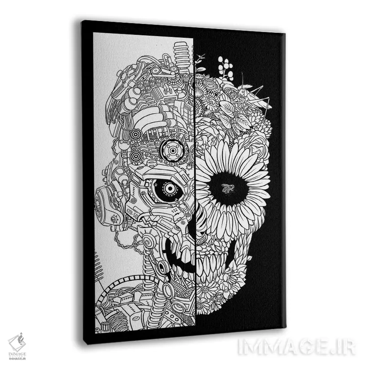 تابلو جمجمه مکانیکی گلدار اثر آلبرتو پرز - نمای پرسپکتیو محصول