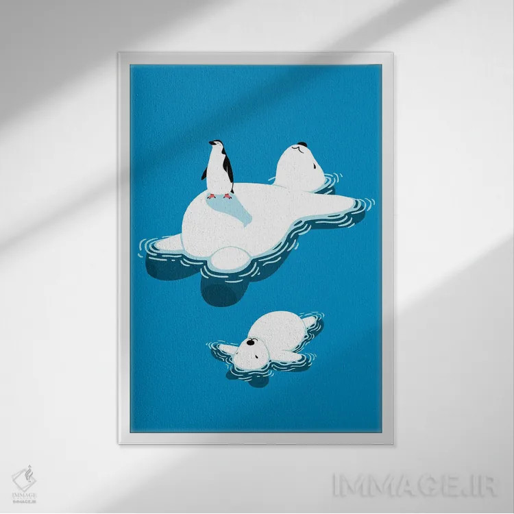 تابلو خانواده خرس قطبی اثر آلبرتو پرز - نمای قابدار سفید