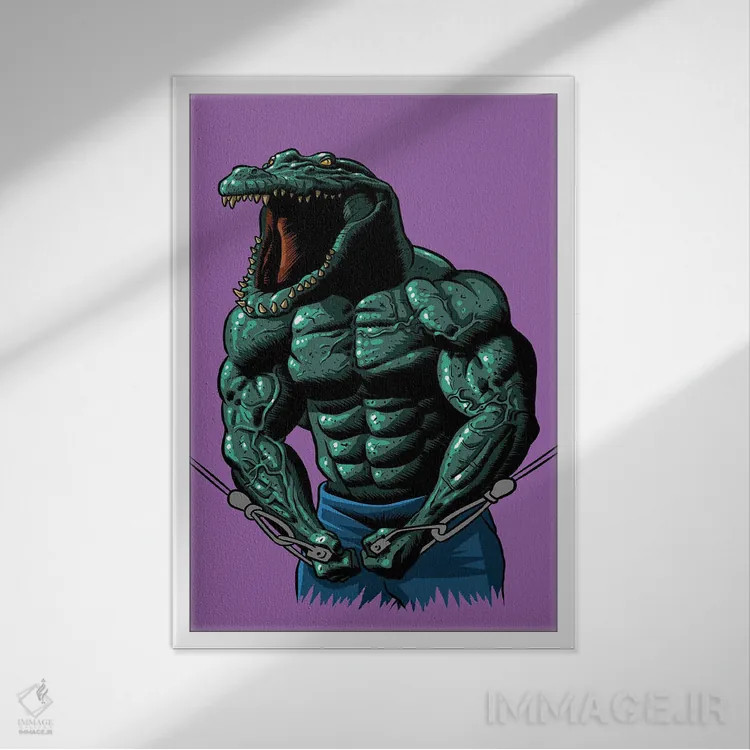 تابلو تمرین کروکودیل اثر آلبرتو پرز - نمای قابدار سفید