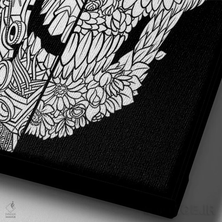 تابلو جمجمه مکانیکی گلدار اثر آلبرتو پرز - نمای نزدیک بافت بوم