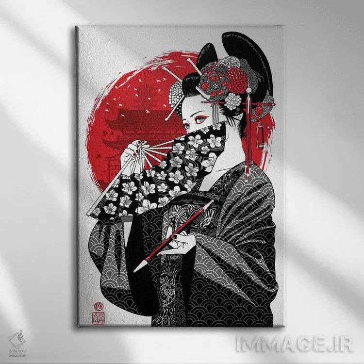 تابلو مایکو (آموزشدیدهٔ گیشا) اثر آلبرتو پرز - نمای روبهرو روی دیوار