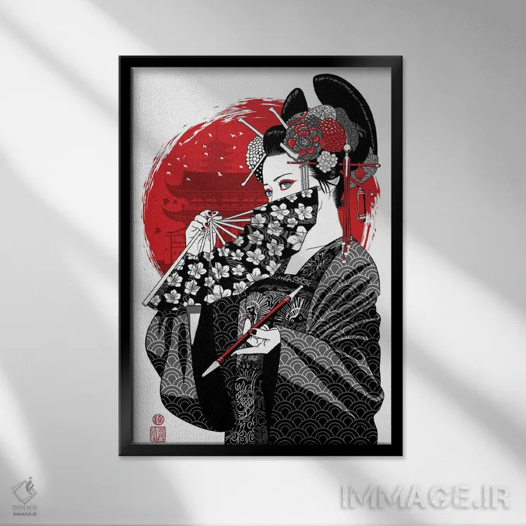 تابلو مایکو (آموزشدیدهٔ گیشا) اثر آلبرتو پرز - نمای قابدار مشکی