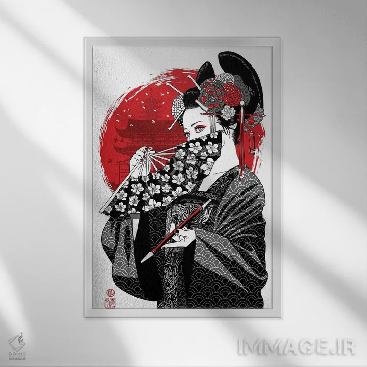 تابلو مایکو (آموزشدیدهٔ گیشا) اثر آلبرتو پرز - نمای قابدار سفید