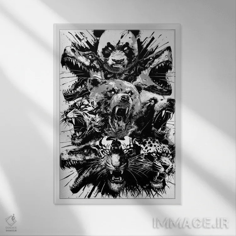 تابلو حیوانات وحشی اثر آلبرتو پرز - نمای قابدار سفید