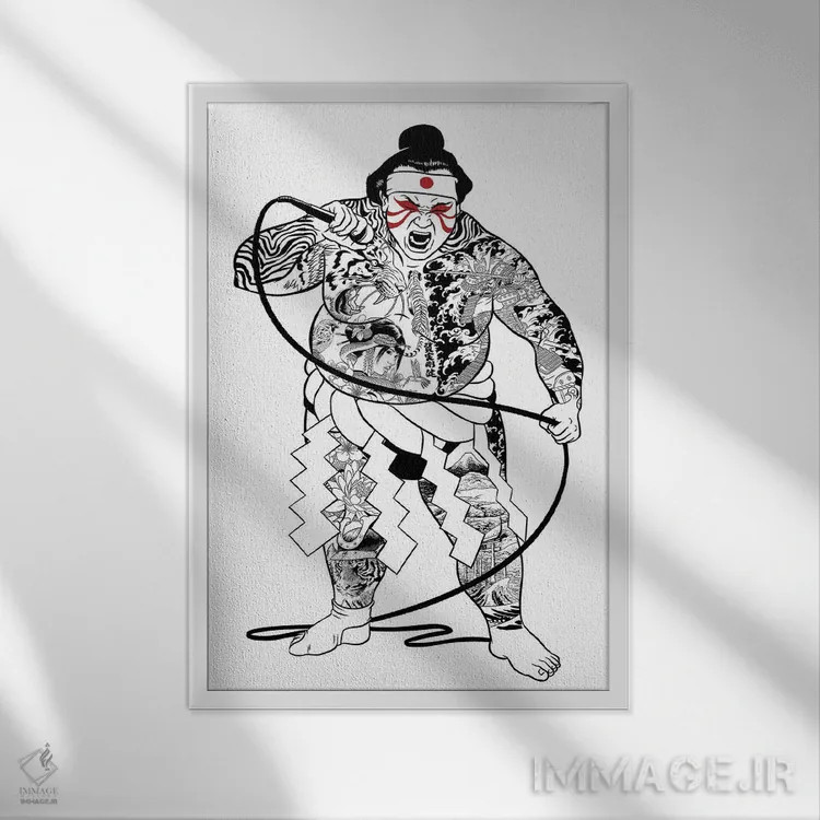 تابلو خوانندهٔ سوموی ژاپنی اثر آلبرتو پرز - نمای قابدار سفید