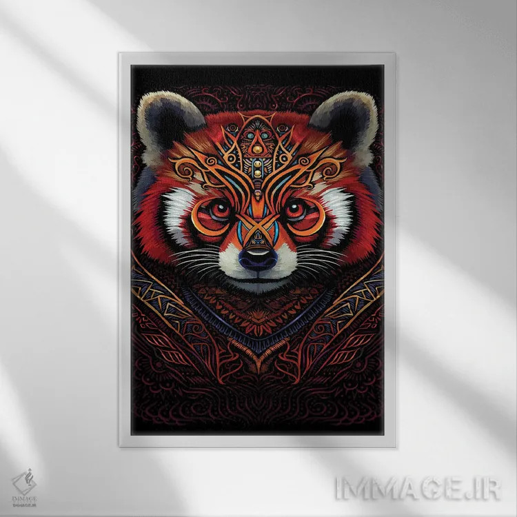 تابلو پاندای قرمز قبیلهای هندی اثر آلبرتو پرز - نمای قابدار سفید