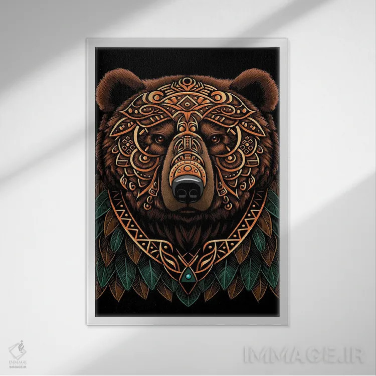 تابلو خرس گریزلی رئیس قبیلهای اثر آلبرتو پرز - نمای قابدار سفید