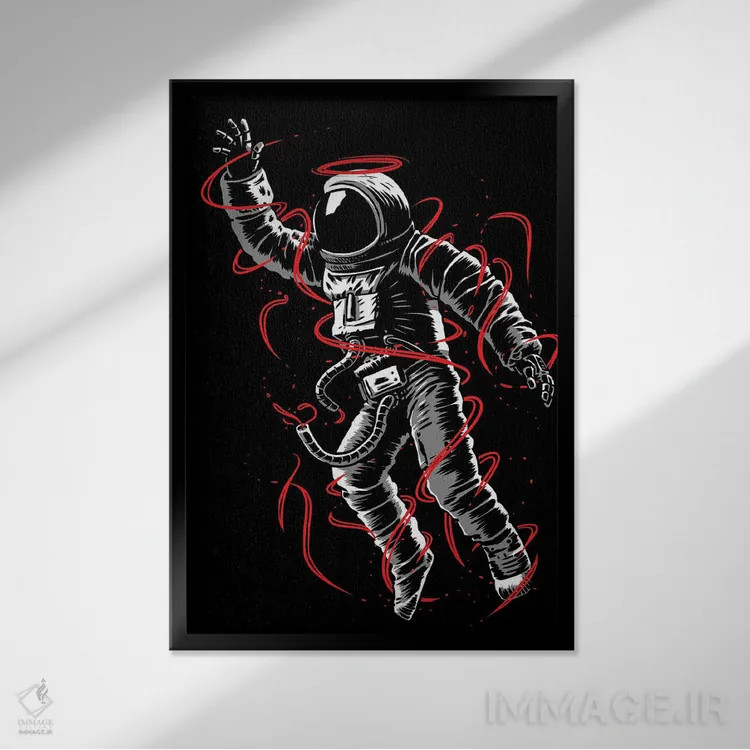 تابلو فضانورد خطوط قرمز اثر آلبرتو پرز - نمای قابدار مشکی