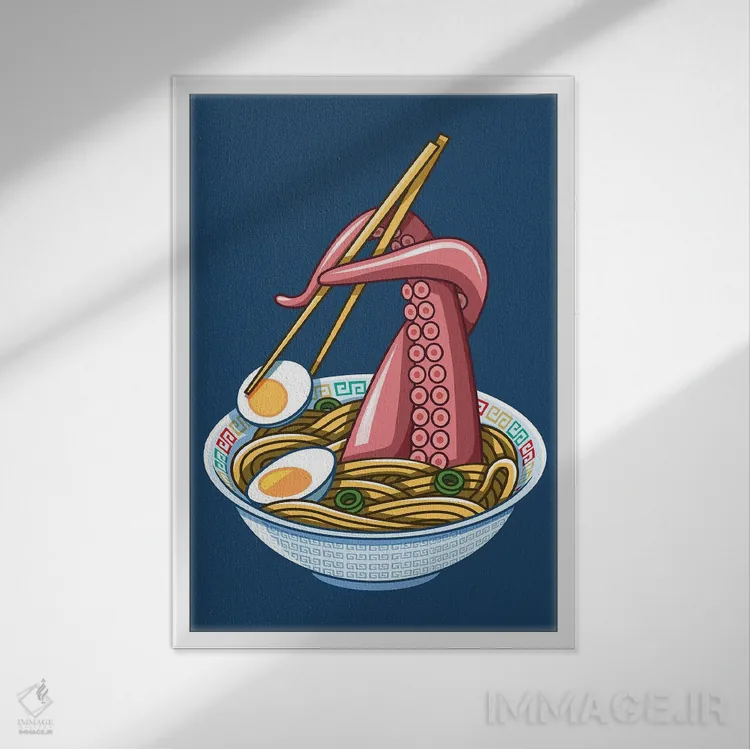 تابلو اختاپوس رامن اثر آلبرتو پرز - نمای قابدار سفید