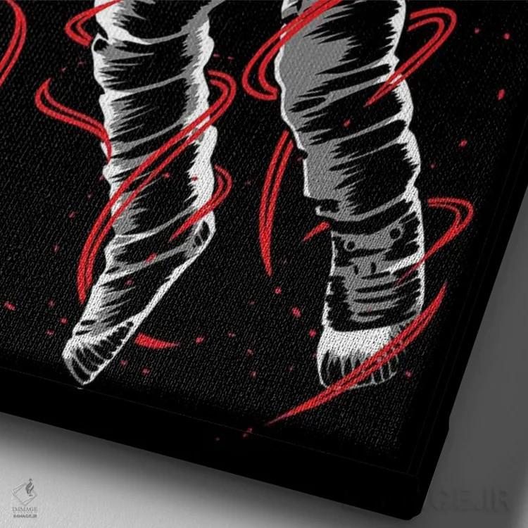 تابلو فضانورد خطوط قرمز اثر آلبرتو پرز - نمای نزدیک بافت بوم