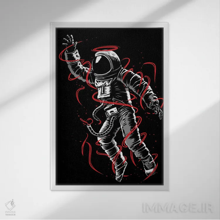 تابلو فضانورد خطوط قرمز اثر آلبرتو پرز - نمای قابدار سفید