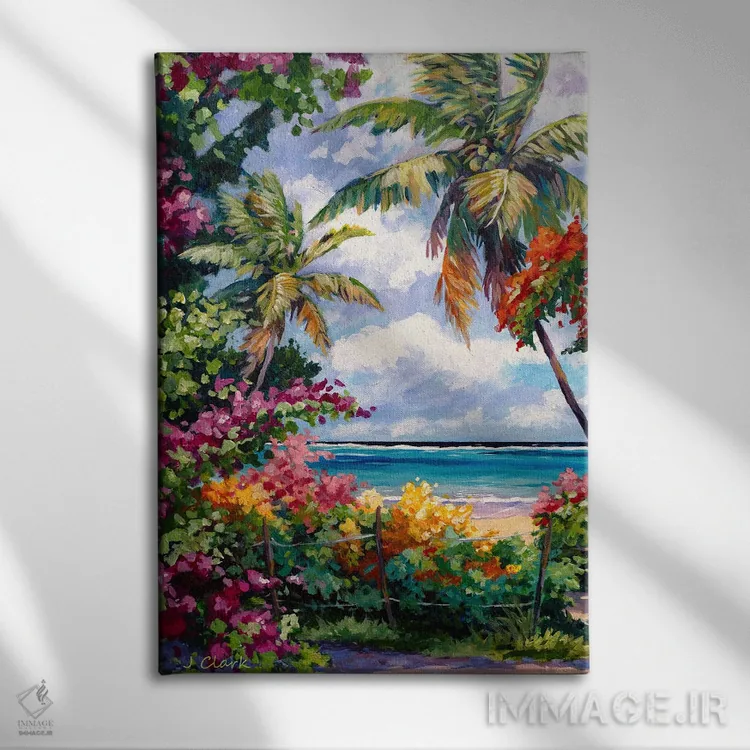 تابلو منظره رنگارنگ ساحل اثر جان کلارک - نمای روبهرو روی دیوار