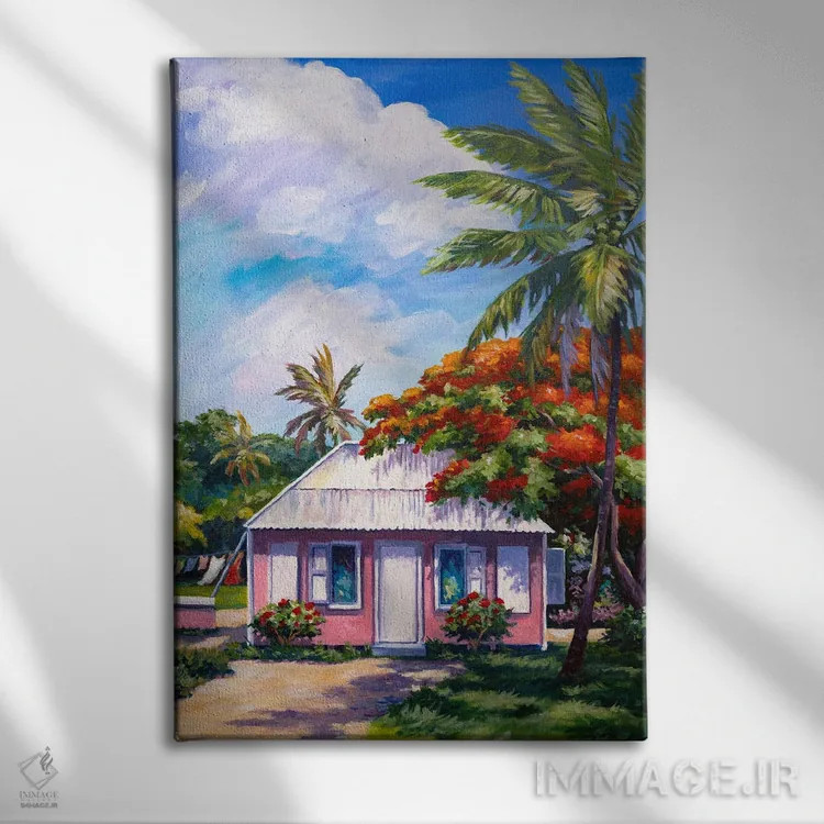 تابلو کلبه صورتی اثر جان کلارک - نمای روبهرو روی دیوار