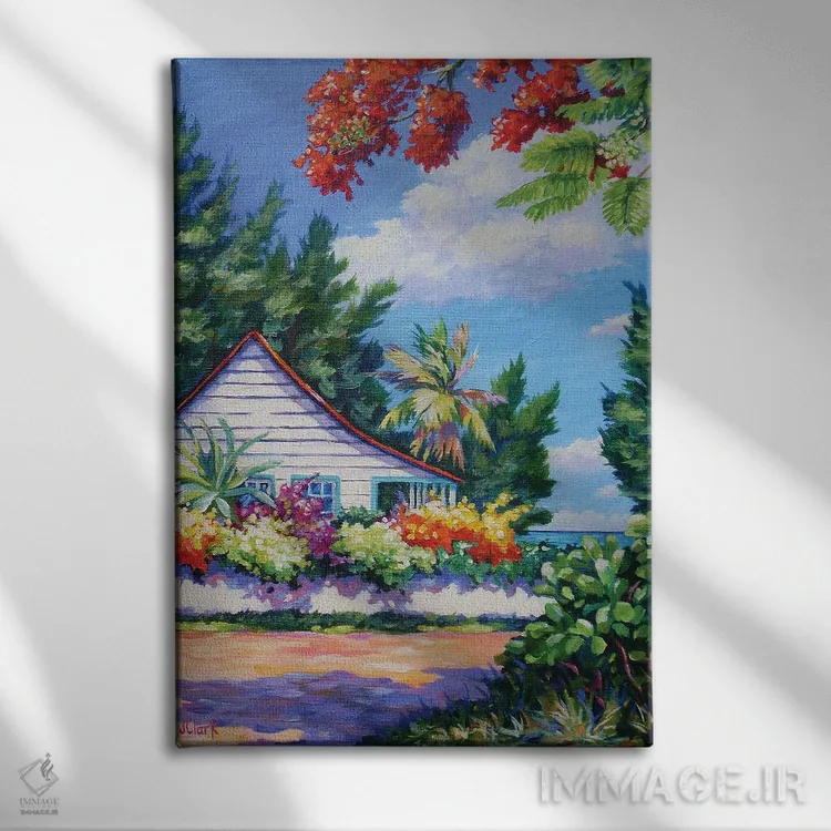 تابلو پوینسیانا و کلبه اثر جان کلارک - نمای روبهرو روی دیوار