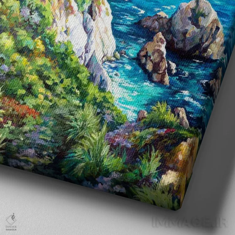 تابلو بیگ سور (ساحل مشهور آمریکا) اثر جان کلارک - نمای نزدیک بافت بوم