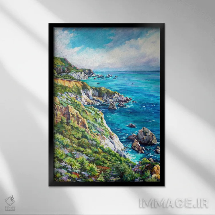 تابلو بیگ سور (ساحل مشهور آمریکا) اثر جان کلارک - نمای قابدار مشکی