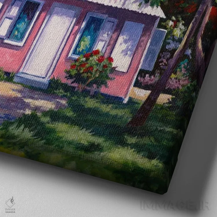 تابلو کلبه صورتی اثر جان کلارک - نمای نزدیک بافت بوم