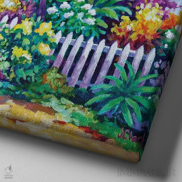 تابلو باغ در کیمن کای اثر جان کلارک - نمای نزدیک بافت بوم