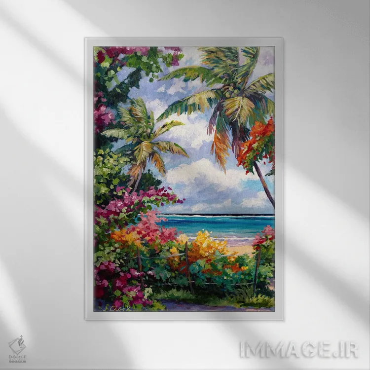 تابلو منظره رنگارنگ ساحل اثر جان کلارک - نمای قابدار سفید