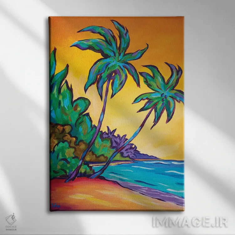 تابلو دو نخل در گرگ و میش اثر جان کلارک - نمای روبهرو روی دیوار