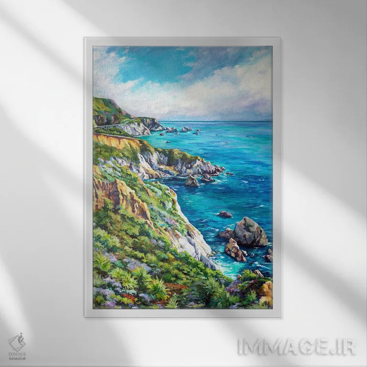 تابلو بیگ سور (ساحل مشهور آمریکا) اثر جان کلارک - نمای قابدار سفید