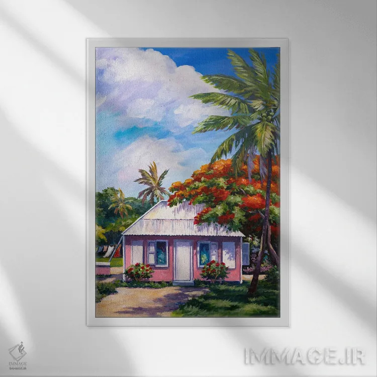 تابلو کلبه صورتی اثر جان کلارک - نمای قابدار سفید