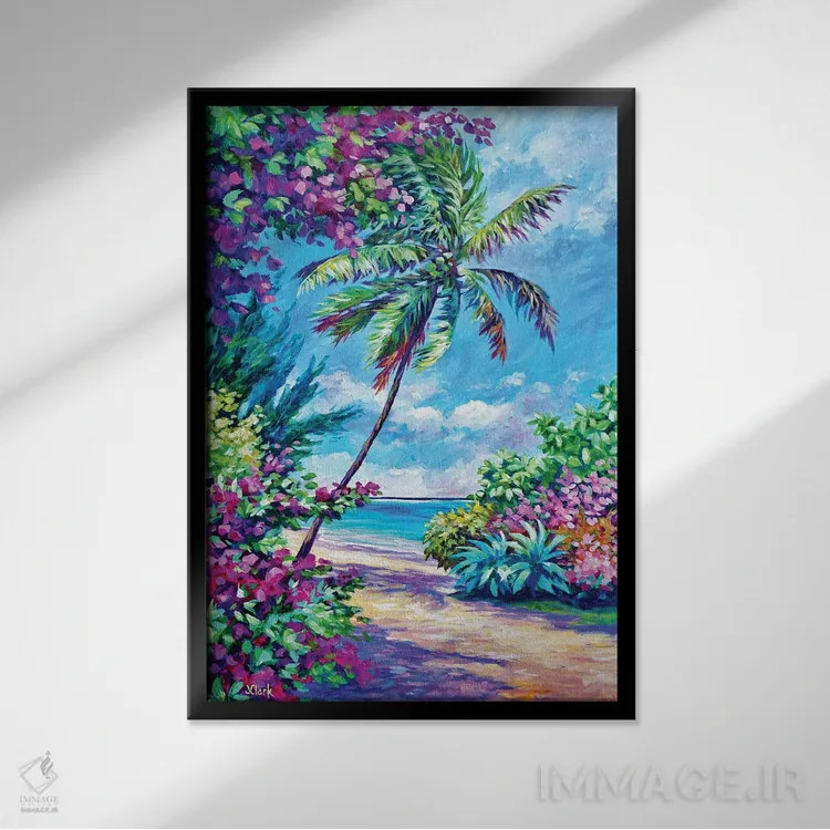 تابلو نخل و گل کاغذی اثر جان کلارک - نمای قابدار مشکی