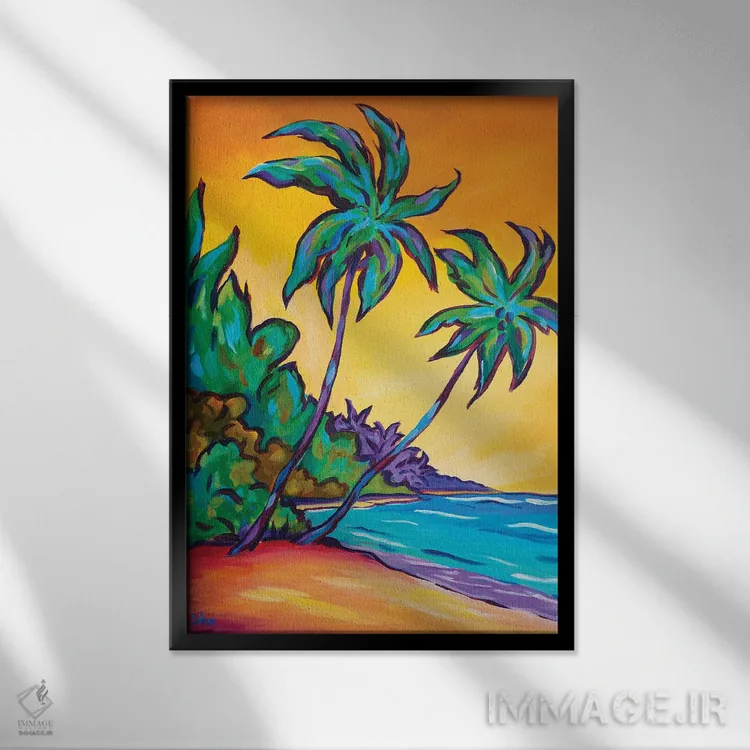 تابلو دو نخل در گرگ و میش اثر جان کلارک - نمای قابدار مشکی