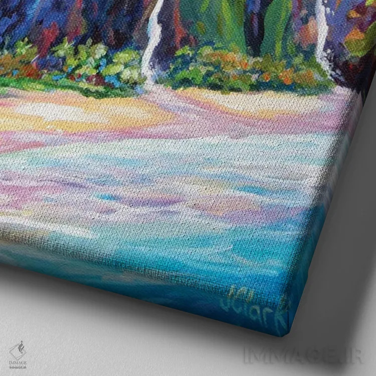 تابلو ساحل ناپالی اثر جان کلارک - نمای نزدیک بافت بوم