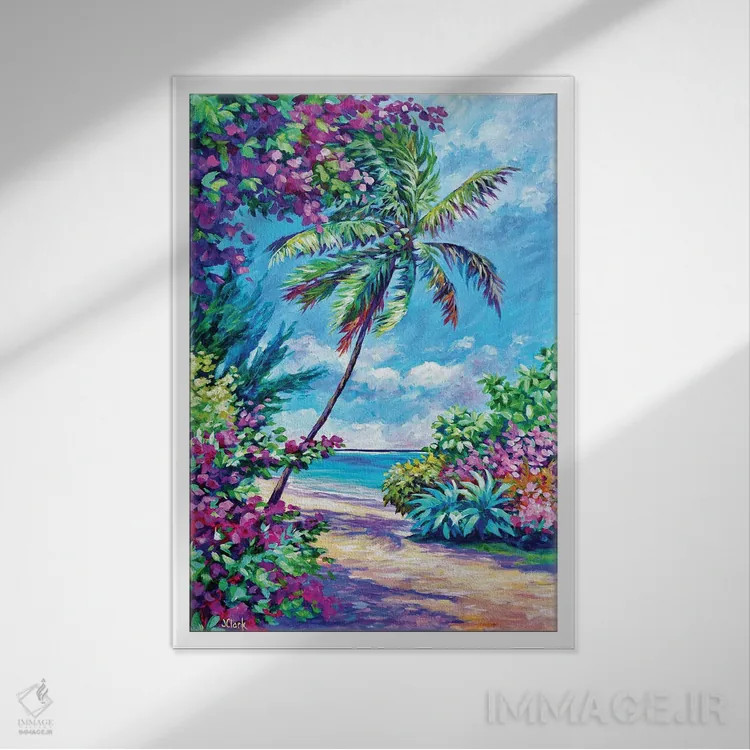 تابلو نخل و گل کاغذی اثر جان کلارک - نمای قابدار سفید