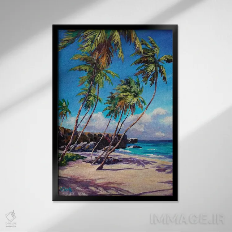 تابلو ساحل باتم بی (باربادوس) اثر جان کلارک - نمای قابدار مشکی