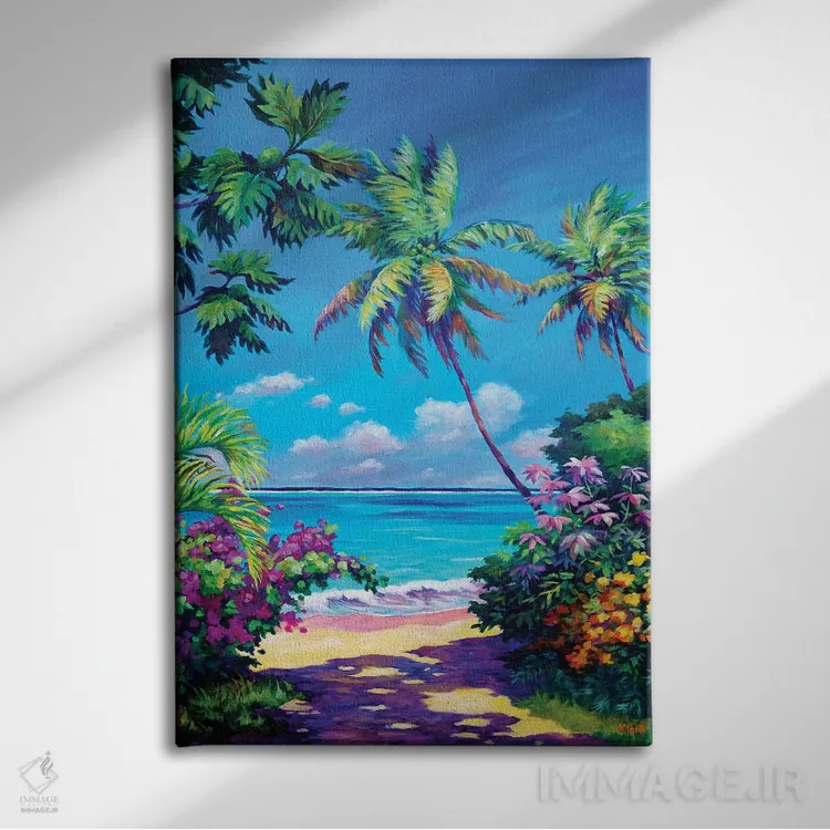 تابلو چشمانداز دریا با درخت نان اثر جان کلارک - نمای روبهرو روی دیوار