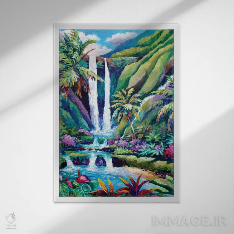 تابلو آبشار بهشت اثر جان کلارک - نمای قابدار سفید