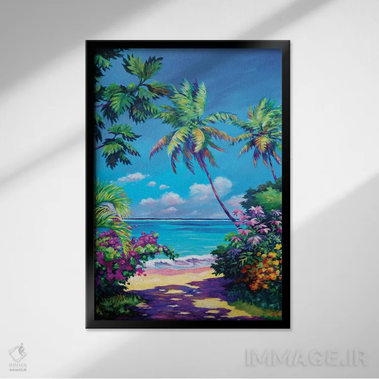 تابلو چشمانداز دریا با درخت نان اثر جان کلارک - نمای قابدار مشکی