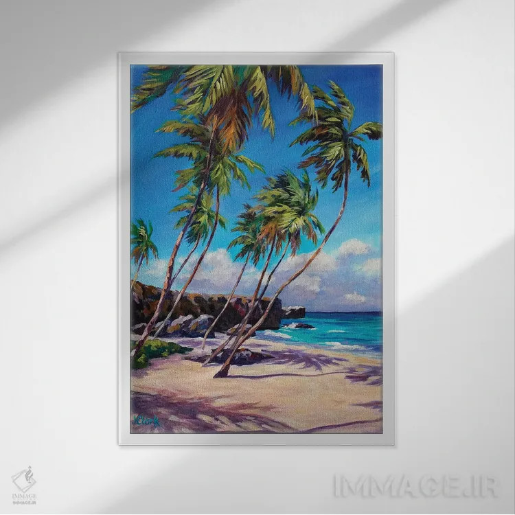 تابلو ساحل باتم بی (باربادوس) اثر جان کلارک - نمای قابدار سفید