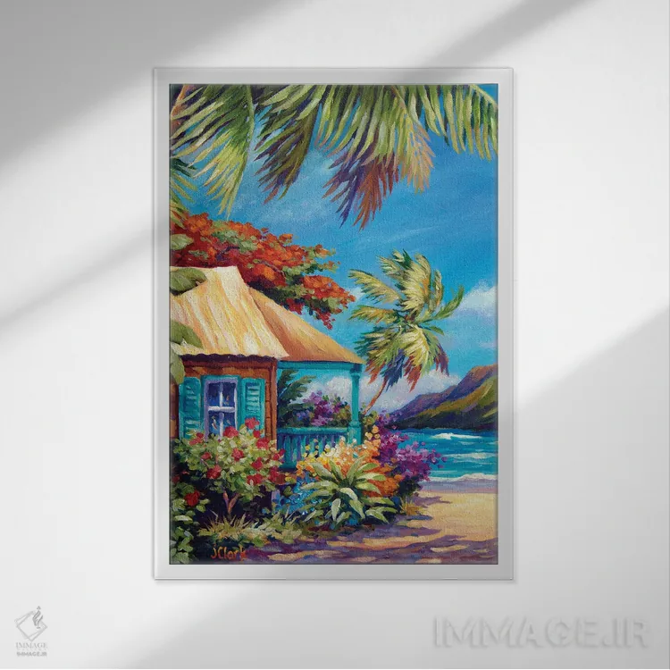 تابلو باغی در آفتاب اثر جان کلارک - نمای قابدار سفید