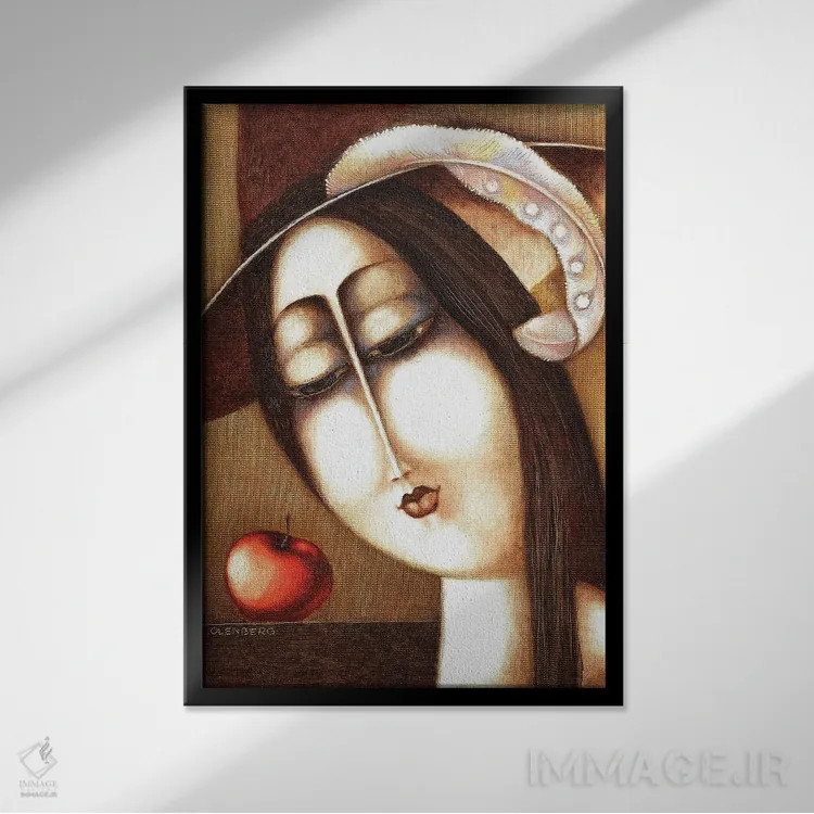 تابلو زن و سیب اثر آرت میرانو - نمای قابدار مشکی