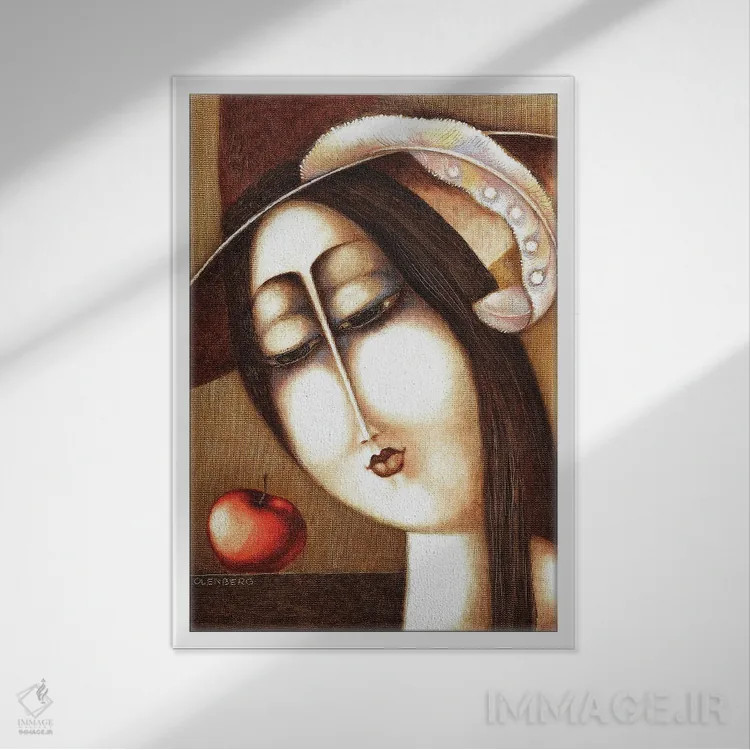 تابلو زن و سیب اثر آرت میرانو - نمای قابدار سفید