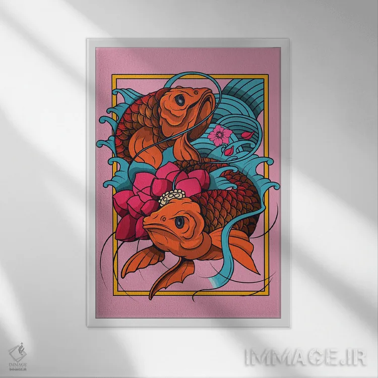 تابلو ماهی ژاپنی اثر آرت میرانو - نمای قابدار سفید