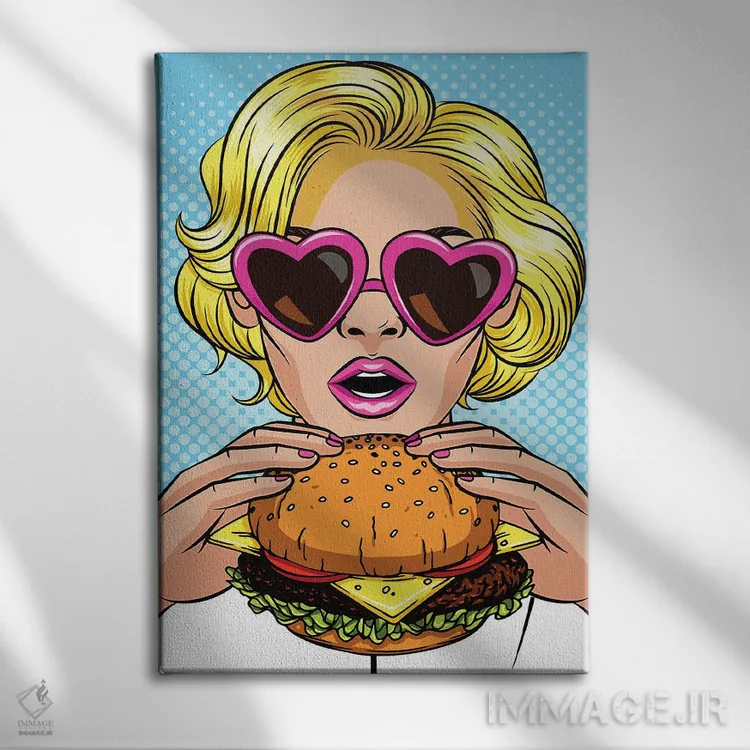 تابلو بلوندی با یک همبرگر اثر آرت میرانو - نمای روبهرو روی دیوار