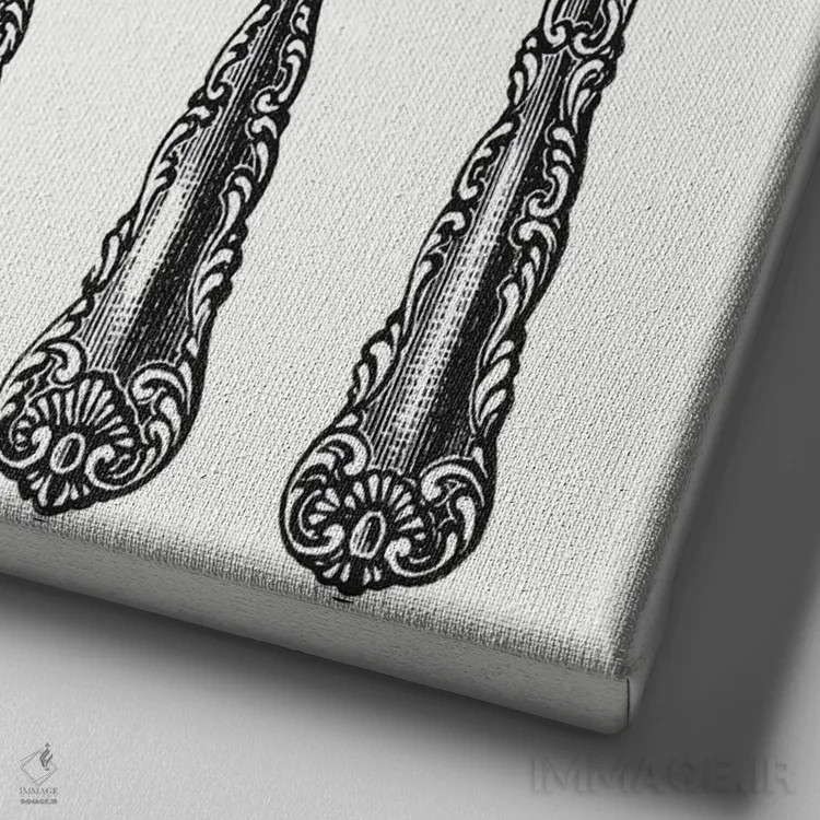 تابلو قاشق و چنگال و کارد (سرویس غذاخوری) اثر آرت میرانو - نمای نزدیک بافت بوم