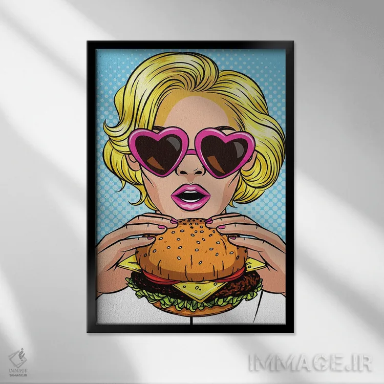 تابلو بلوندی با یک همبرگر اثر آرت میرانو - نمای قابدار مشکی
