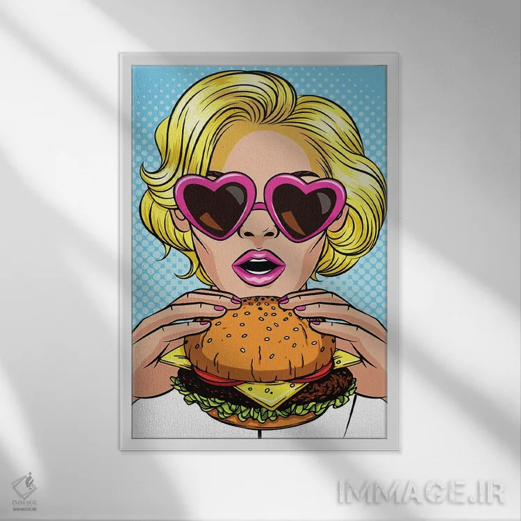 تابلو بلوندی با یک همبرگر اثر آرت میرانو - نمای قابدار سفید