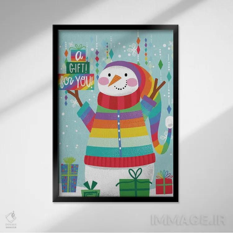 تابلو آدم برفی تعطیلات اثر آرولین ویدرهولد - نمای قابدار مشکی