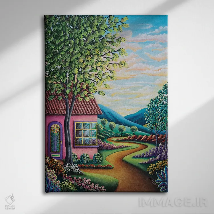 تابلو خانهٔ صورتی اثر اندی راسل - نمای روبهرو روی دیوار