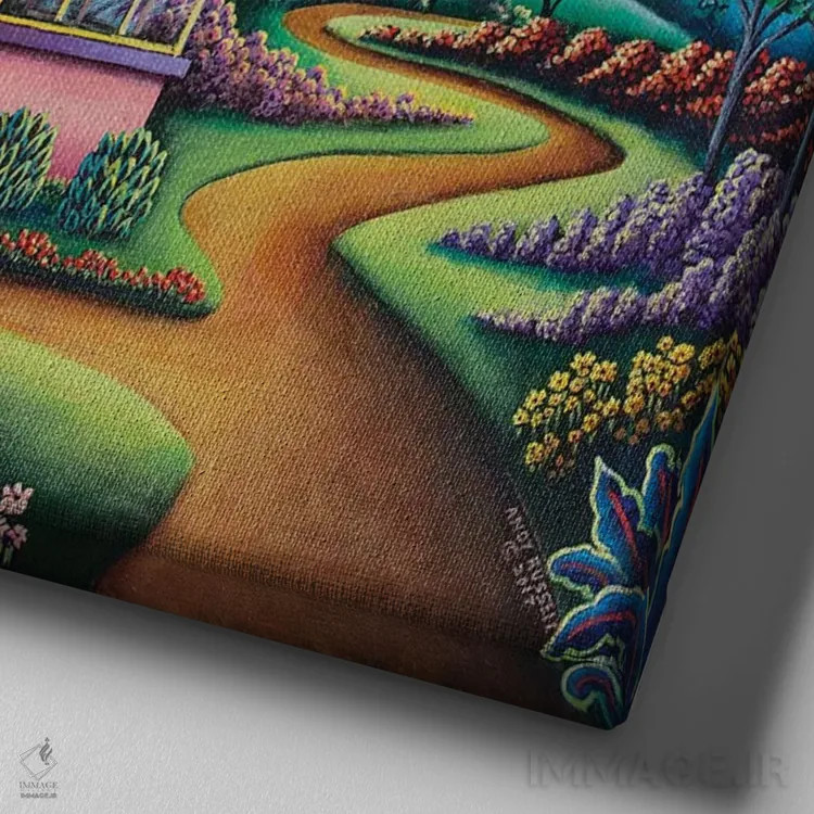 تابلو خانهٔ صورتی اثر اندی راسل - نمای نزدیک بافت بوم