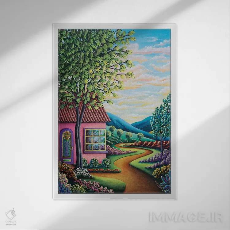 تابلو خانهٔ صورتی اثر اندی راسل - نمای قابدار سفید