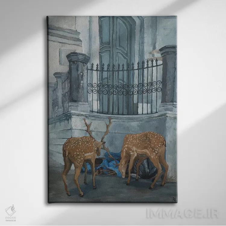 تابلو گوزنهای سرگردان در سانتو آنتونیو اثر آرتور ریو - نمای روبهرو روی دیوار